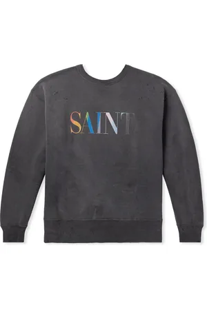 SAINT MXXXXXX Logo-Print Distressed Cotton-Jersey Sweatshirt