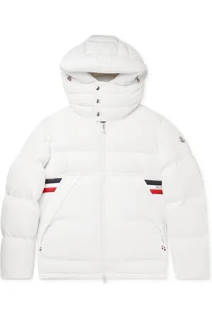 Moncler Fleole Logo-Print Striped Quilted Shell Hooded Down Jacket