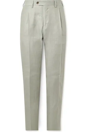 LARDINI Soho Tapered Pleated Linen-Twill Trousers