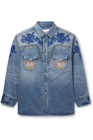 VALENTINO GARAVANI Embellished Embroidered Denim Overshirt