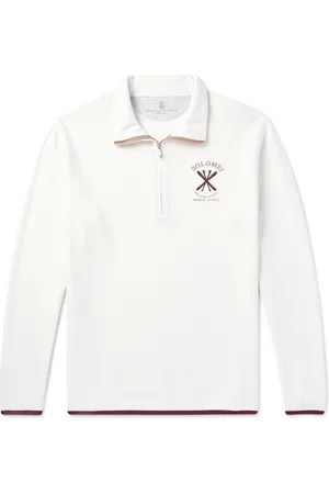 Brunello Cucinelli Logo-Embroidered Cashmere-Blend Half-Zip Sweater