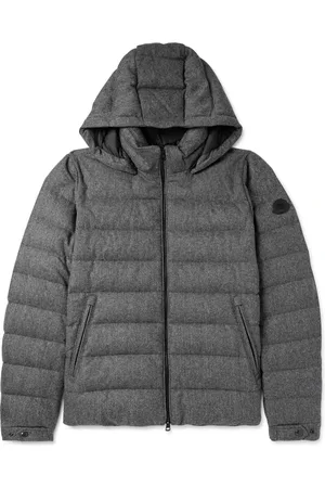 Moncler Arneb Herringbone Virgin Wool-Blend Hooded Down Jacket