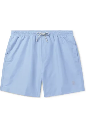 Brunello Cucinelli Straight-Leg Mid-Length Logo-Embroidered Swim Shorts