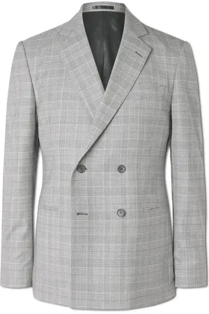 Mr P. Slim-Fit Double-Breasted Prince of Wales Checked Wool-Flannel Suit Jacket
