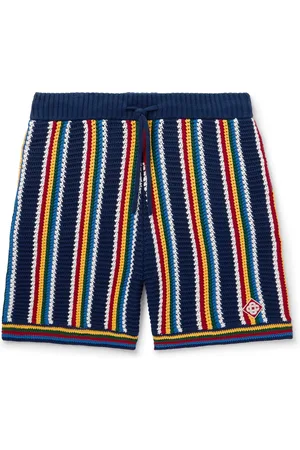 Casablanca Logo-Appliquéd Striped Crocheted Cotton-Blend Drawstring Shorts