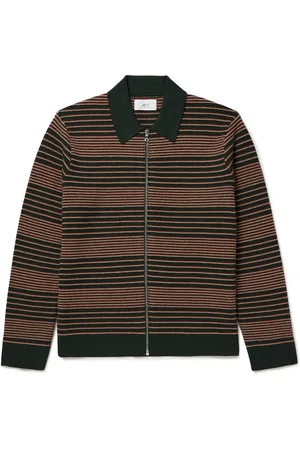 Mr P. Striped Merino Wool-Jacquard Zip-Up Cardigan