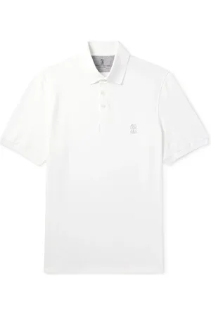 Brunello Cucinelli Logo-Print Cotton-Piqué Polo Shirt