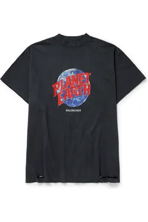 Balenciaga Distressed Printed Cotton-Jersey T-Shirt
