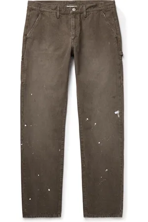 JOHN ELLIOTT Straight-Leg Distressed Paint-Splattered Cotton-Canvas Trousers