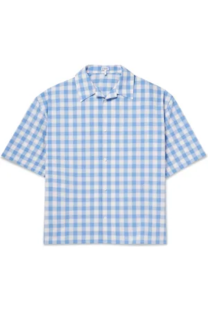 Loewe Camp-Collar Logo-Embroidered Gingham Cotton-Poplin Shirt