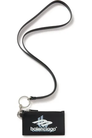 Balenciaga Logo-Print Leather Cardholder with Lanyard