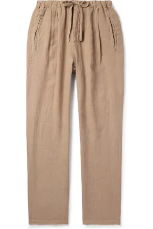 MASSIMO ALBA Straight-Leg Pleated Linen Drawstring Trousers