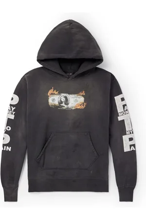 SAINT MXXXXXX Pay Money to My Pain Distressed Printed Cotton-Jersey Hoodie