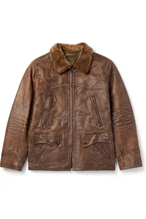 Ralph Lauren Thurston Shearling-Trimmed Distressed Leather Jacket