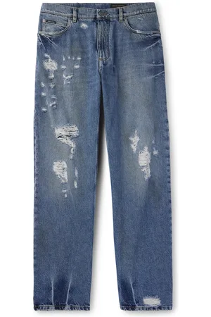 Dolce & Gabbana Straight-Leg Logo-Appliquéd Distressed Jeans