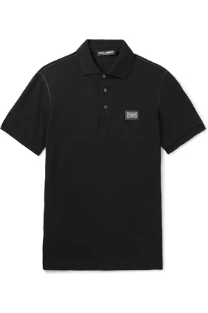 Dolce & Gabbana Leather-Trimmed Logo-Appliquéd Cotton-Piqué Polo Shirt