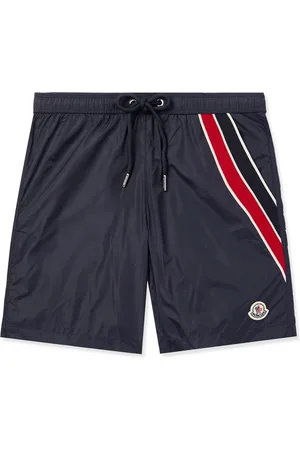 Moncler Straight-Leg Mid-Length Logo-Appliquéd Striped Swim Shorts