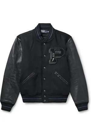 Ralph Lauren Logo-Appliquéd Embroidered Leather and Wool-Blend Varsity Jacket