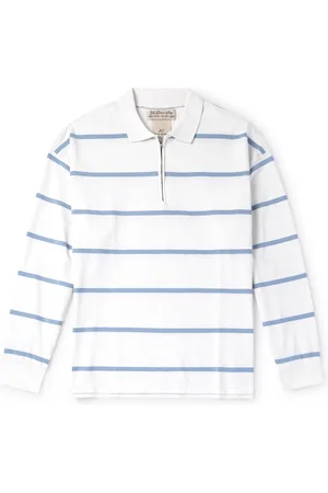 REMI RELIEF Striped Cotton-Jersey Half-Zip Polo Shirt