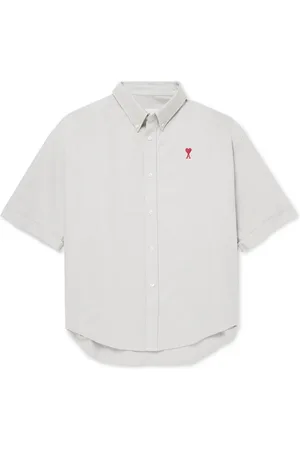 Ami Button-Down Collar Logo-Embroidered Cotton Oxford Shirt