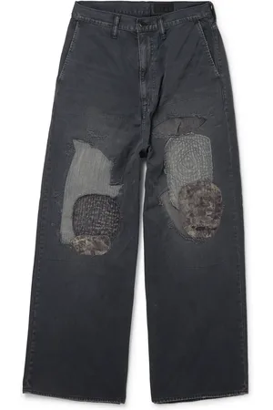KAPITAL Katsuragi Port Straight-Leg Patchwork Distressed Cotton-Twill Trousers