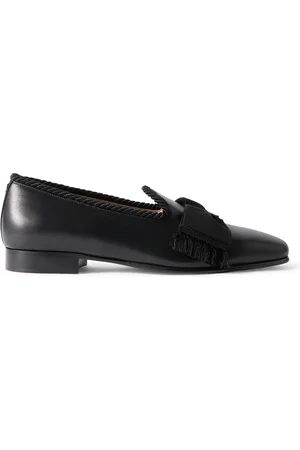 VALENTINO GARAVANI Bowow Frayed Grosgrain-Trimmed Leather Loafers