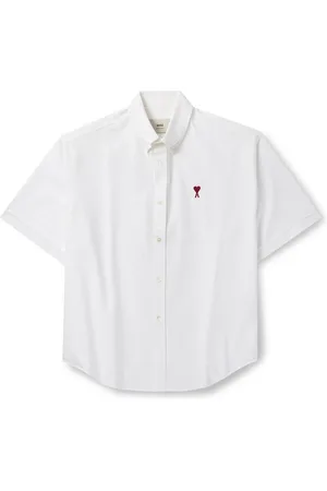 Ami Button-Down Collar Logo-Embroidered Cotton Oxford Shirt
