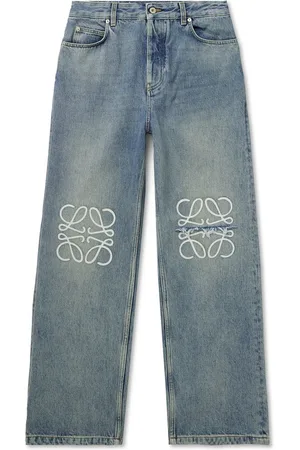 Loewe Straight-Leg Logo-Embroidered Distressed Jeans