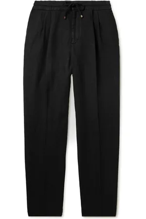 Brunello Cucinelli Straight-Leg Pleated Linen-Twill Drawstring Trousers