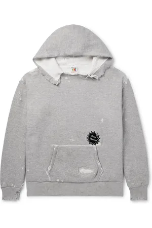 SAINT MXXXXXX Logo-Appliquèd Distressed Cotton-Jersey Hoodie