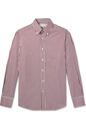 Brunello Cucinelli Button-Down Collar Striped Cotton-Poplin Shirt