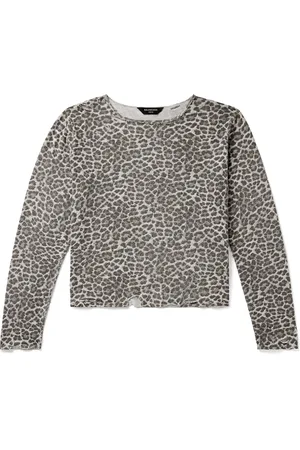 Balenciaga Cropped Distressed Leopard-Print Brushed-Cotton Sweater