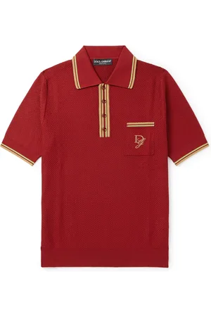 Dolce & Gabbana Logo-Embroidered Striped Basketweave Silk Polo Shirt