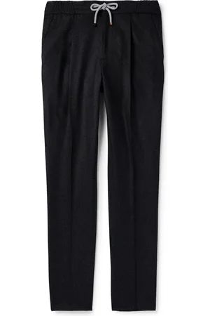 Brunello Cucinelli Straight-Leg Brushed Virgin Wool Drawstring Trousers