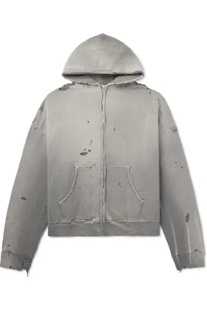 SAINT MXXXXXX Distressed Cotton-Jersey Zip-Up Hoodie
