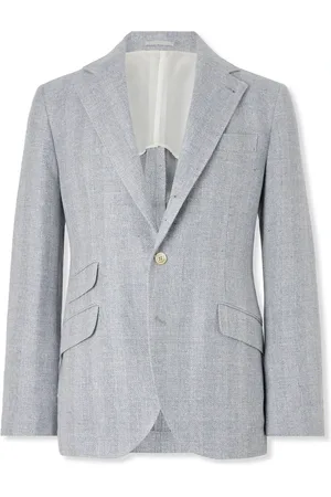 Brunello Cucinelli Striped Basketweave Linen, Silk, Wool and Cotton-Blend Suit Jacket