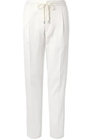 LARDINI Straight-Leg Pleated Cotton-Blend Seersucker Drawstring Trousers