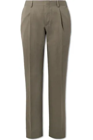 BRIONI Pienza Tapered Pleated Linen and Cotton-Blend Trousers