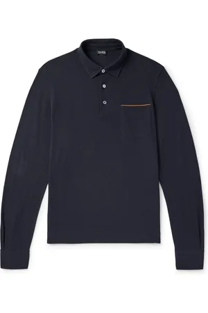 Ermenegildo Zegna Slim-Fit Suede-Trimmed Cotton-Piqué Polo Shirt