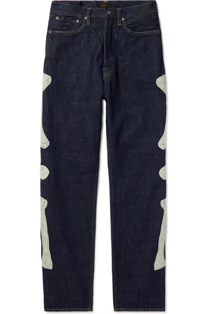 KAPITAL Slim-Fit Crochet-Trimmed Jeans