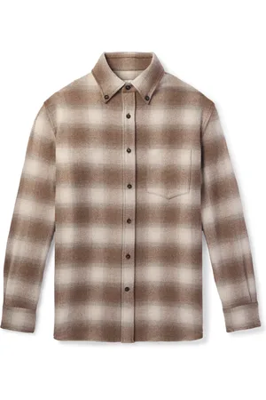 Loro Piana Button-Down Collar Checked Wool and Cashmere-Blend Flannel Shirt