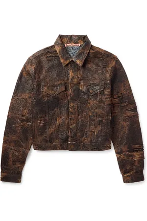 Acne Studios Oraya Slim-Fit Cropped Distressed Coated-Denim Jacket
