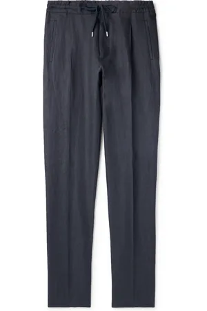 LARDINI Miami Straight-Leg Pleated Linen-Twill Drawstring Trousers