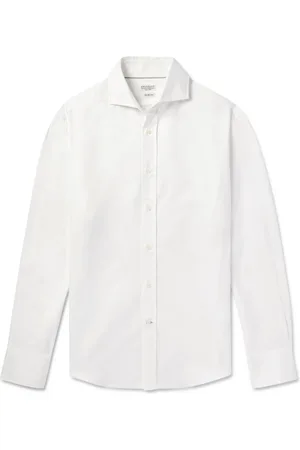 Brunello Cucinelli Cutaway-Collar Slim-Fit Cotton-Piqué Shirt