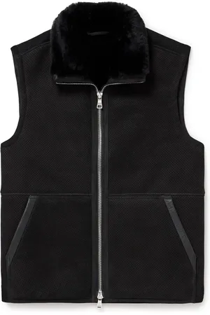 Mr P. Full-Grain Leather-Trimmed Perforated Shearling Gilet