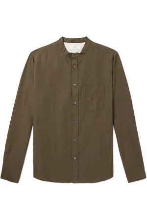 Mr P. Grandad-Collar Organic Cotton and Linen-Blend Seersucker Shirt