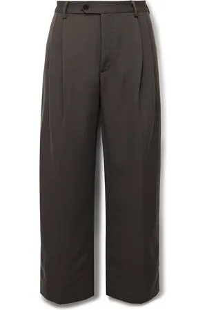 Small Talk Wide-Leg Pleated Slub Linen and Wool-Blend Trousers
