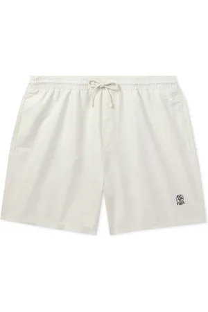 Brunello Cucinelli Straight-Leg Mid-Length Logo-Embroidered Swim Shorts