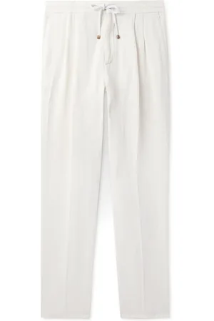 Brunello Cucinelli Straight-Leg Pleated Linen-Twill Drawstring Trousers