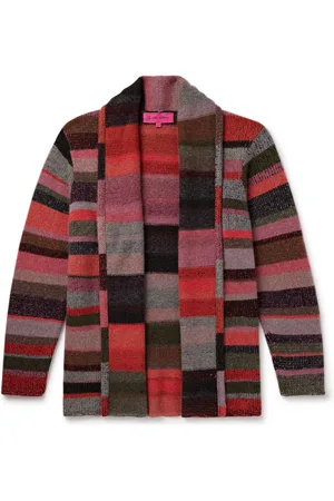 THE ELDER STATESMAN Shawl-Collar Striped Cashmere Cardigan